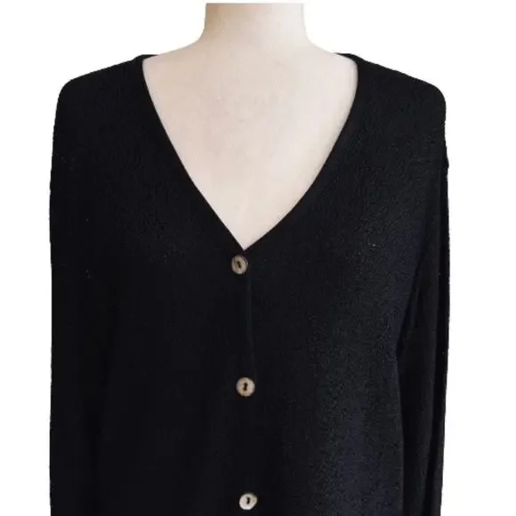 Chicos Design Cardigan Sweater Black Open Weave Knit Button Front Medium/Large - Picture 3 of 12